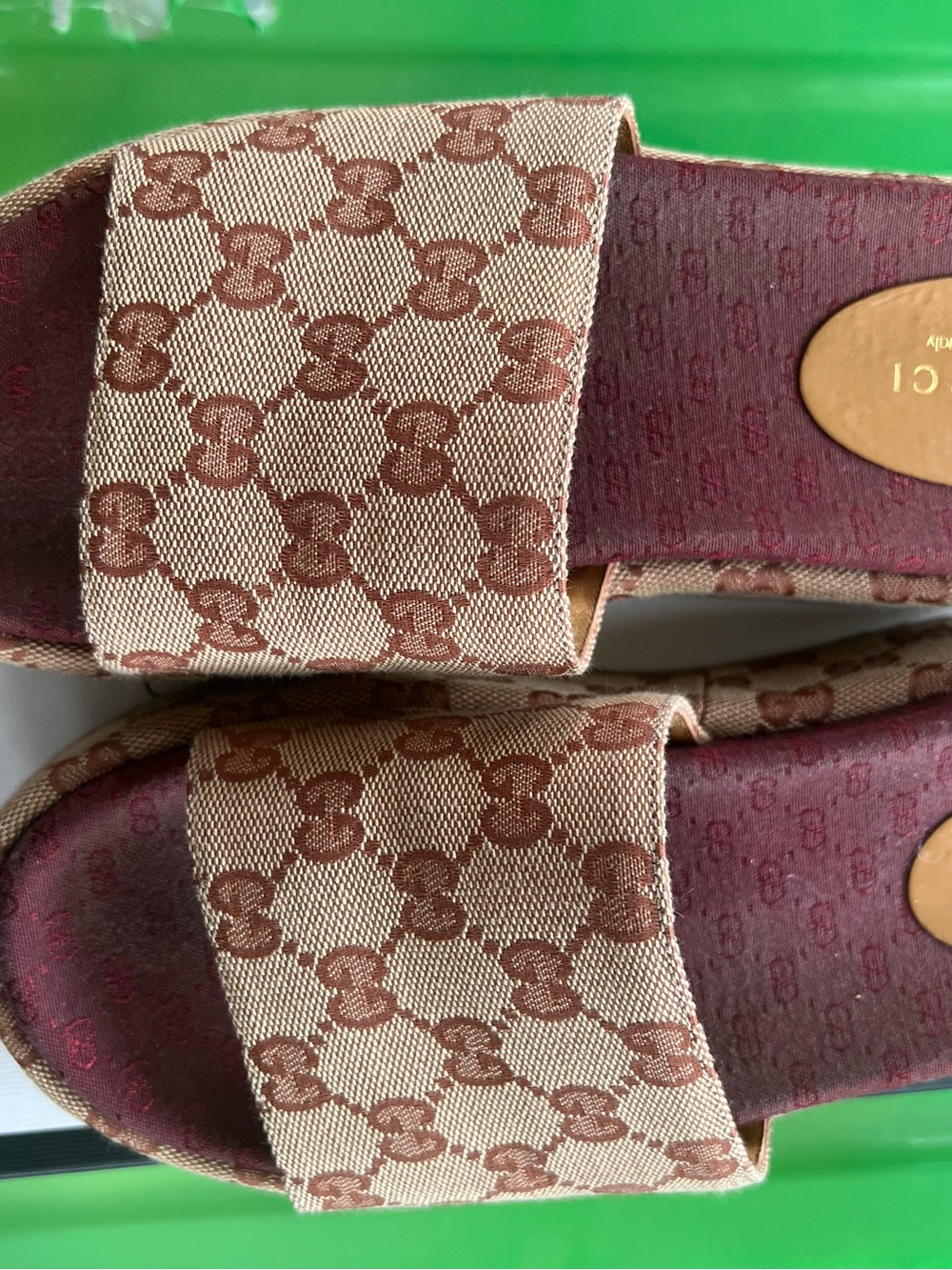 Gucci Women Beige and Brown GG Monogram Slide Sandals